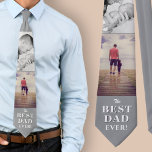 Modern Grey Best Dad Ever Father`s Day 2 Photos Tie<br><div class="desc">Modern Grey Best Dad Ever Father`s Day 2 Photos neck tie. White typography on a grey background with 2 photos - add your photos. You can change any text on the tie. A perfect gift for a dad,  new dad or grandfather on Father`s Day.</div>
