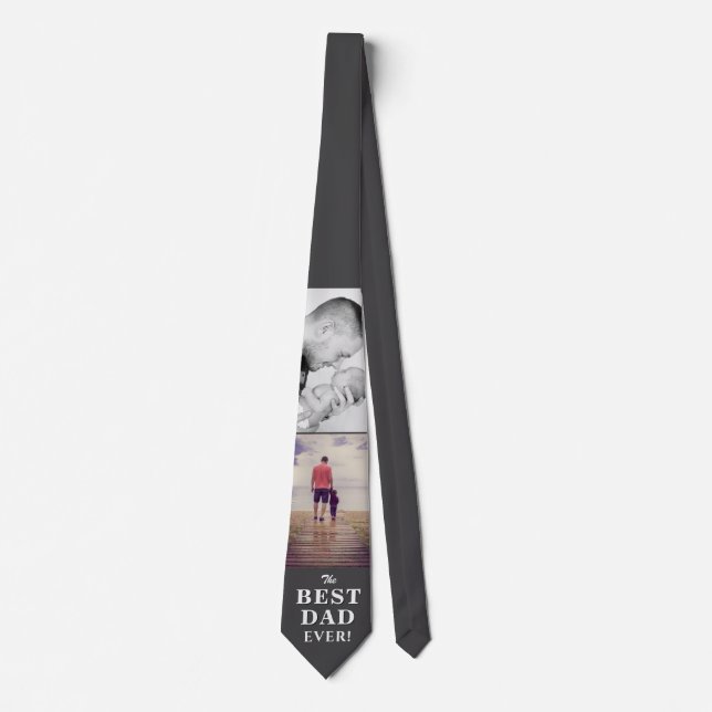 Modern Grey Best Dad Ever Father`s Day 2 Photos Tie (Front)
