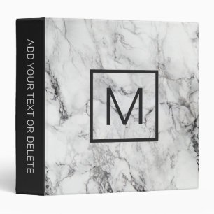 Modern Grey Black Monogram Marble Binder