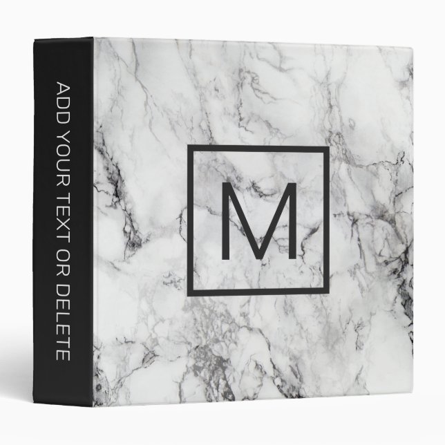 Modern Grey Black Monogram Marble Binder (Front/Spine)