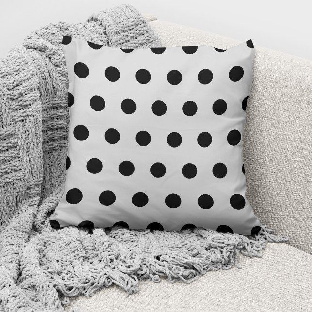Modern Grey Black Polka Dots Pattern Throw Pillow (Creator Uploaded)