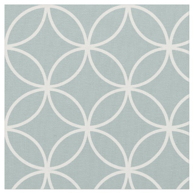 Modern Grey Blue and White Circle Diamond Pattern Fabric (Close Up)