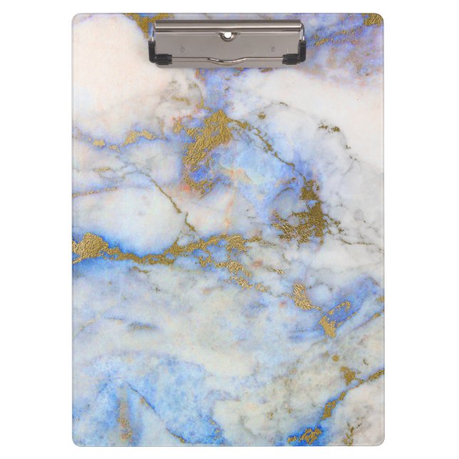 Modern Grey Blue & Gold Marble Stone Clipboard (Front)