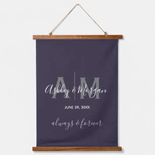 Modern Grey & Blue  Monogram Wedding   Hanging Tapestry