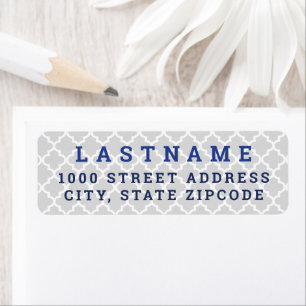 Modern Grey Blue Quatrefoil Family Address