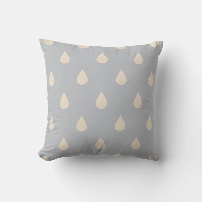 Modern Grey Blue Raindrop Pattern Throw Pillow (Front)