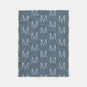 Modern grey blue white custom monogram initial fleece blanket