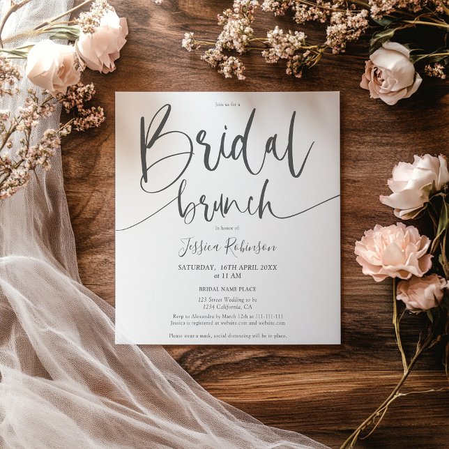 Modern grey blush pink script trendy bridal brunch invitation (Modern gray blush pink script trendy bridal brunch invitation)
