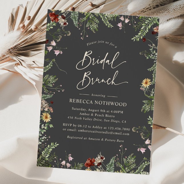 Modern Grey Boho Wildflowers Bridal Brunch Invitation (Creator Uploaded)