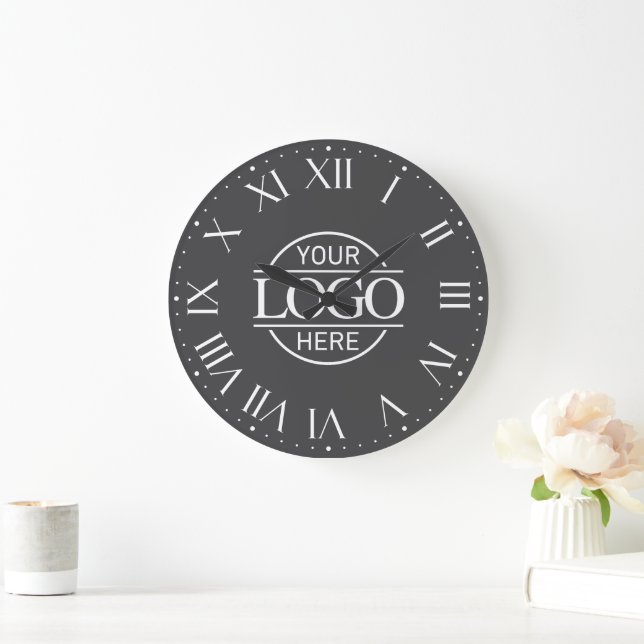 Modern Grey Branded Company Business Logo Custom Large Clock (Home)