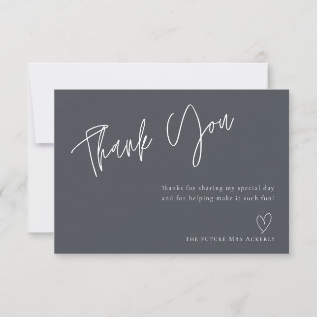 Modern Grey Bridal Shower Thank You Card (Front)