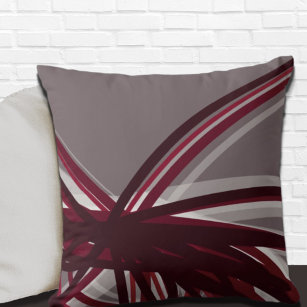 Modern Grey & Burgundy Artistic Abstract Throw Pillow
