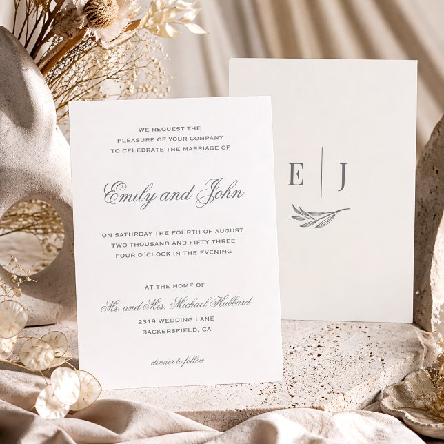 Modern Grey Calligraphy Minimalist Wedding Invitation (Creator Uploaded)