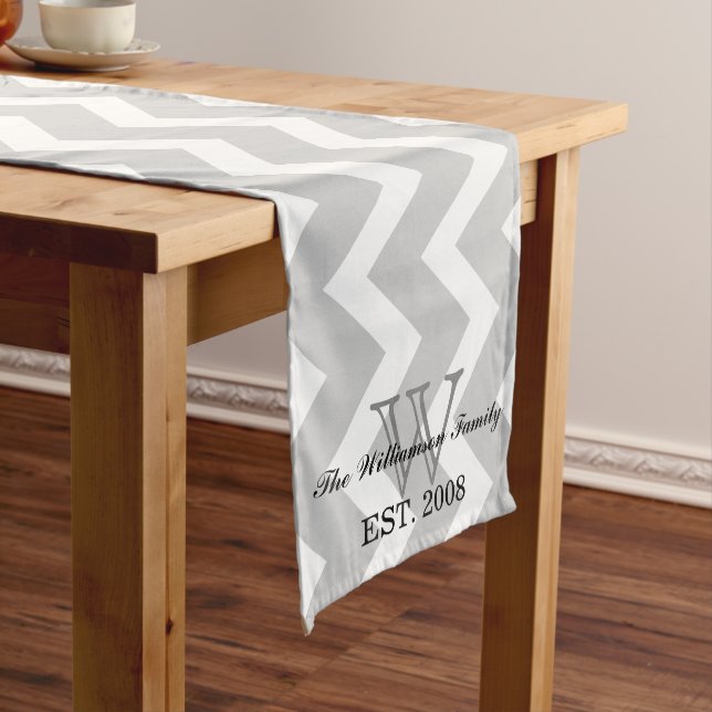 Modern Grey Cheveron Monogram Table Runner (In Situ)
