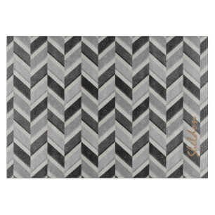 Modern grey chevron geometric pattern monogram cutting board