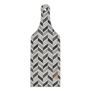 Modern grey chevron geometric pattern monogram cutting board