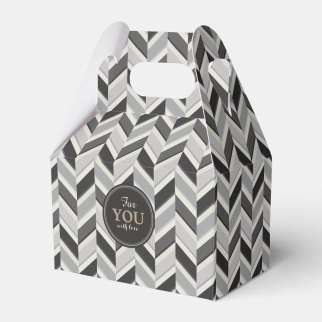 Modern grey chevron geometric pattern monogram favor box (Front Side)
