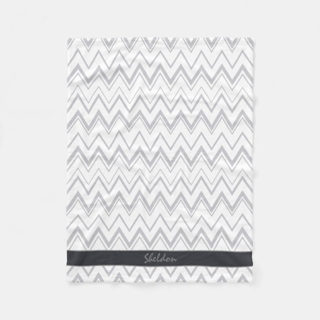 Modern grey chevron geometric pattern monogram fleece blanket (Front)