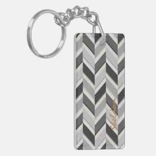 Modern grey chevron geometric pattern monogram keychain
