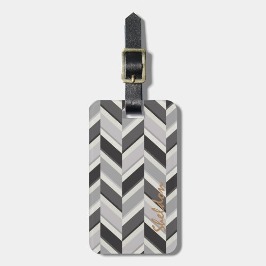 Modern grey chevron geometric pattern monogram luggage tag