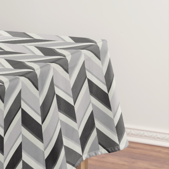 Modern grey chevron geometric pattern monogram tablecloth (In Situ)