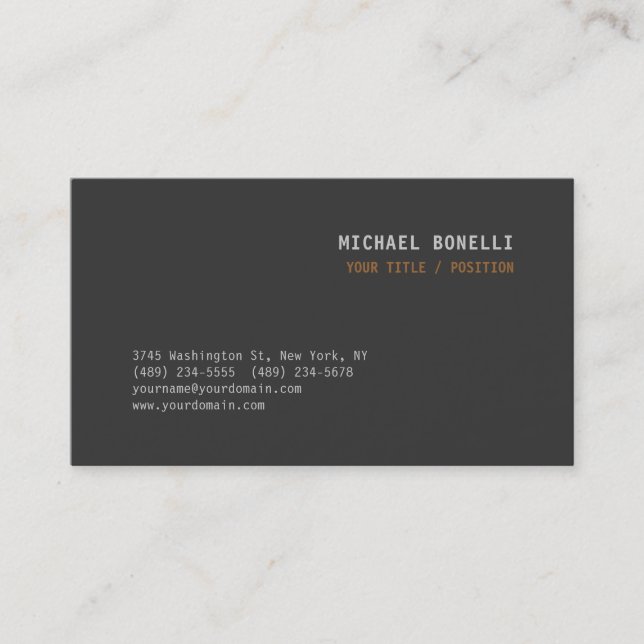 Modern Grey Chic Professional Custom Name Position Business Card (Front)