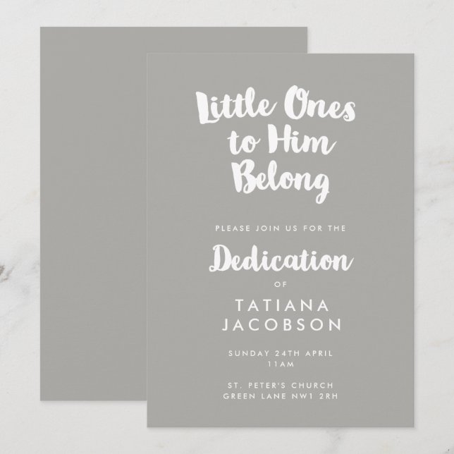 Modern Grey Christian Dedication Invitation (Front/Back)
