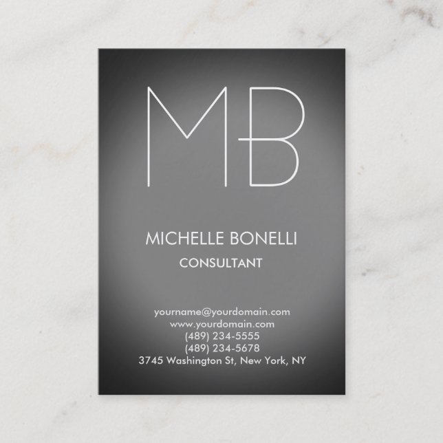 Modern grey chubby monogram business card (Front)