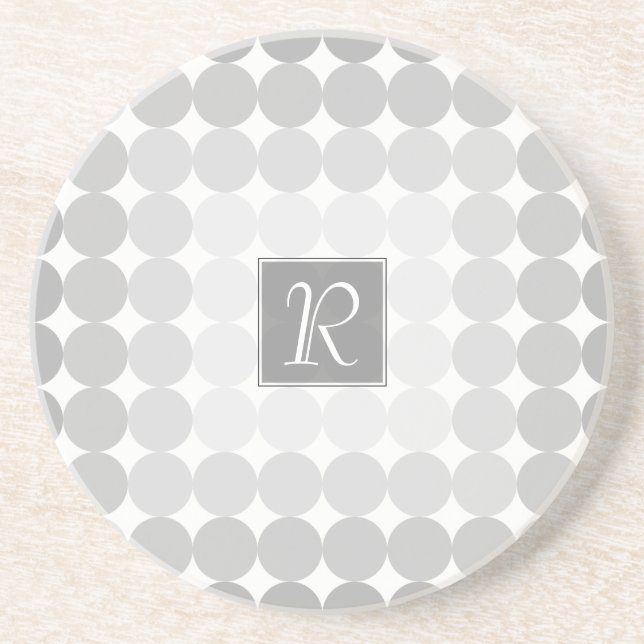 Modern Grey Circles Monogram Coaster (Front)