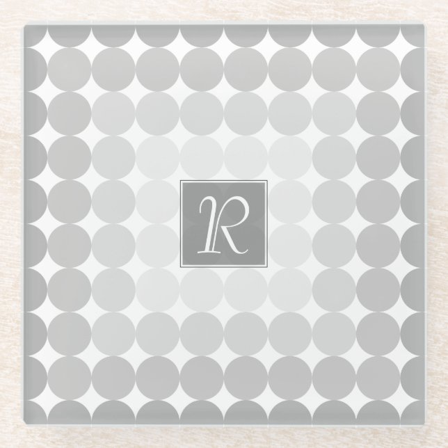 Modern Grey Circles Monogram Glass Coaster (Front)