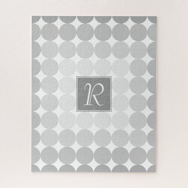 Modern Grey Circles Monogram Jigsaw Puzzle (Vertical)