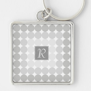 Modern Grey Circles Monogram Keychain