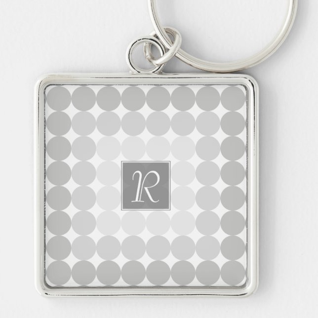 Modern Grey Circles Monogram Keychain (Front)