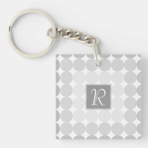 Modern Grey Circles Monogram Keychain