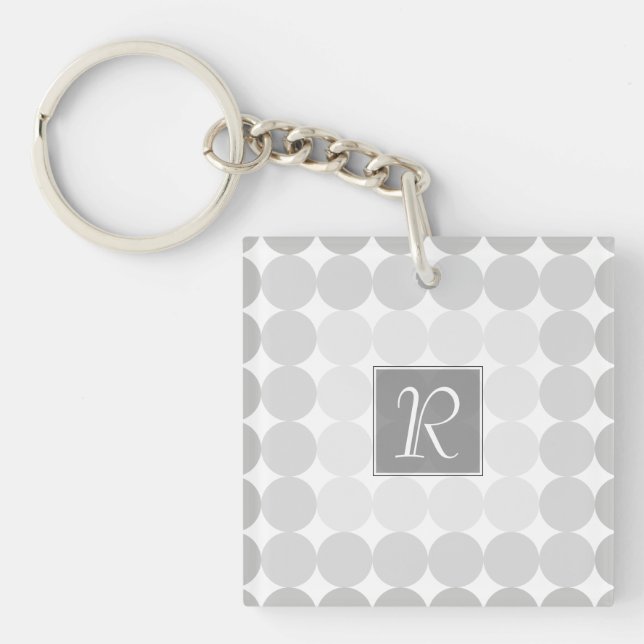 Modern Grey Circles Monogram Keychain (Front)