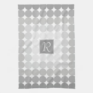 Modern Grey Circles Monogram Kitchen Towel