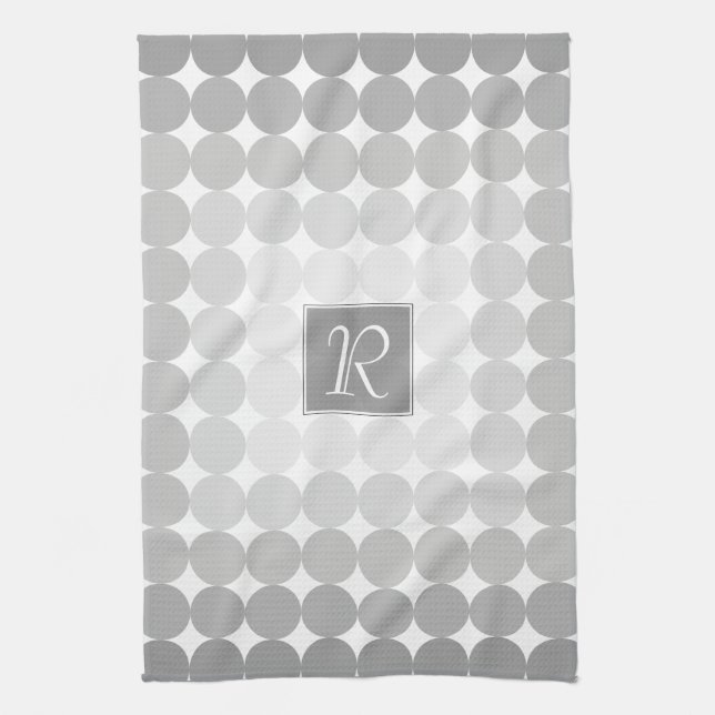 Modern Grey Circles Monogram Kitchen Towel (Vertical)