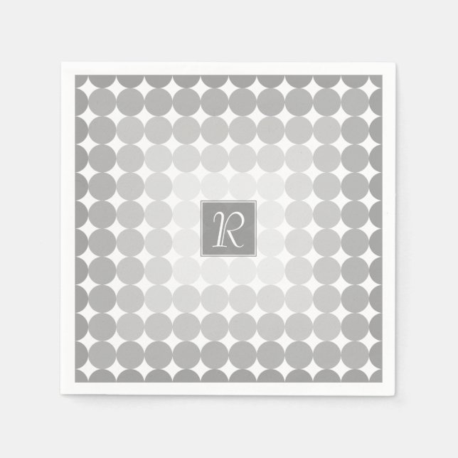 Modern Grey Circles Monogram Napkin (Front)