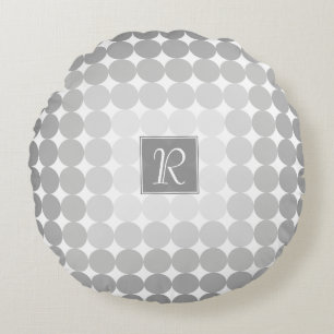Modern Grey Circles Monogram Round Pillow