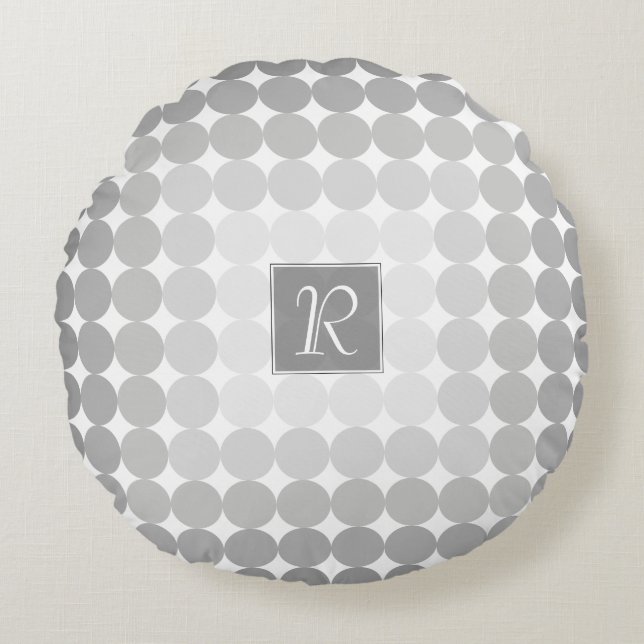 Modern Grey Circles Monogram Round Pillow (Front)