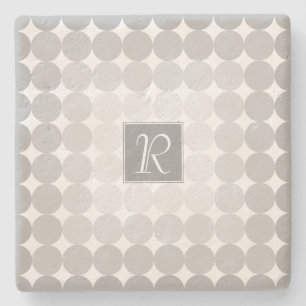 Modern Grey Circles Monogram Stone Coaster