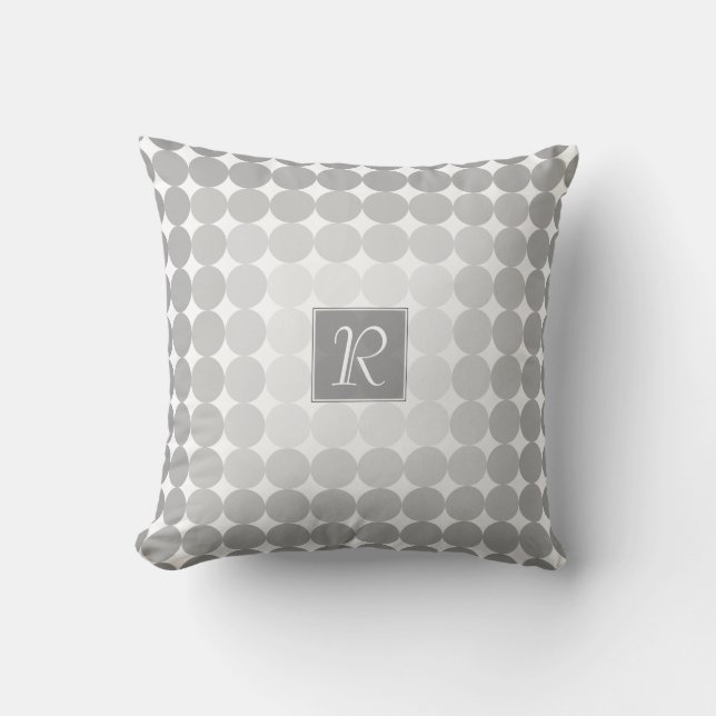 Modern Grey Circles Monogram Throw Pillow (Front)