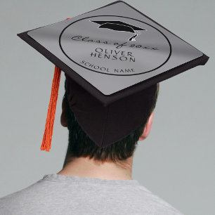 Modern Grey Class of Graduate Name  Graduation Cap Topper