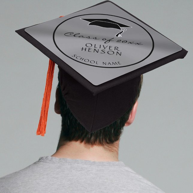 Modern Grey Class of Graduate Name  Graduation Cap Topper (Creator Uploaded)
