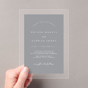 Modern Grey Clear Minimalist Wedding  Acrylic Invitations