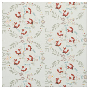 Modern Grey Coral Pink Personalized Fox Pattern Fabric