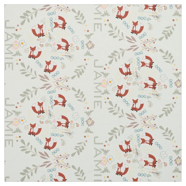 Modern Grey Coral Pink Personalized Fox Pattern Fabric (Swatch)