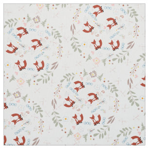Modern Grey Coral Pink Personalized Fox Pattern Fabric