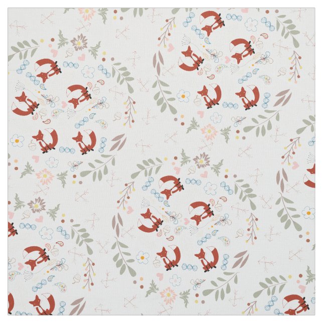 Modern Grey Coral Pink Personalized Fox Pattern Fabric (Swatch)