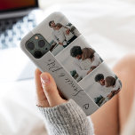Modern grey couple names 3 photos collage grid iPhone 13 case<br><div class="desc">Modern grey heart couples names 4 photos collage grid,  perfect gift for a couple or best friends.</div>